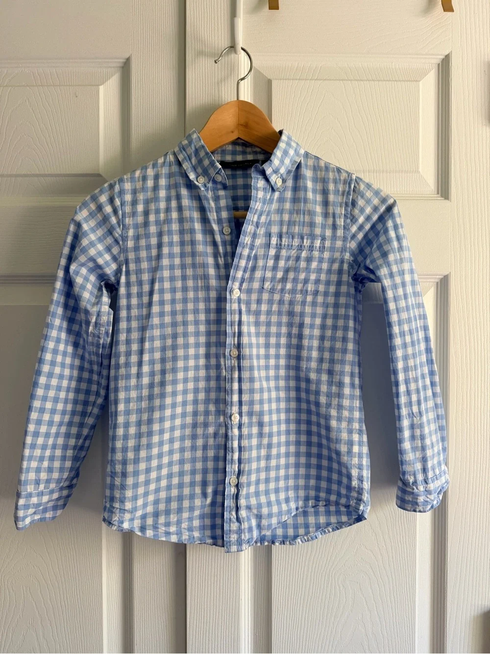 Janie and Jack Button Down Shirt Boys 7 Blue White Gingham Check Cotton
